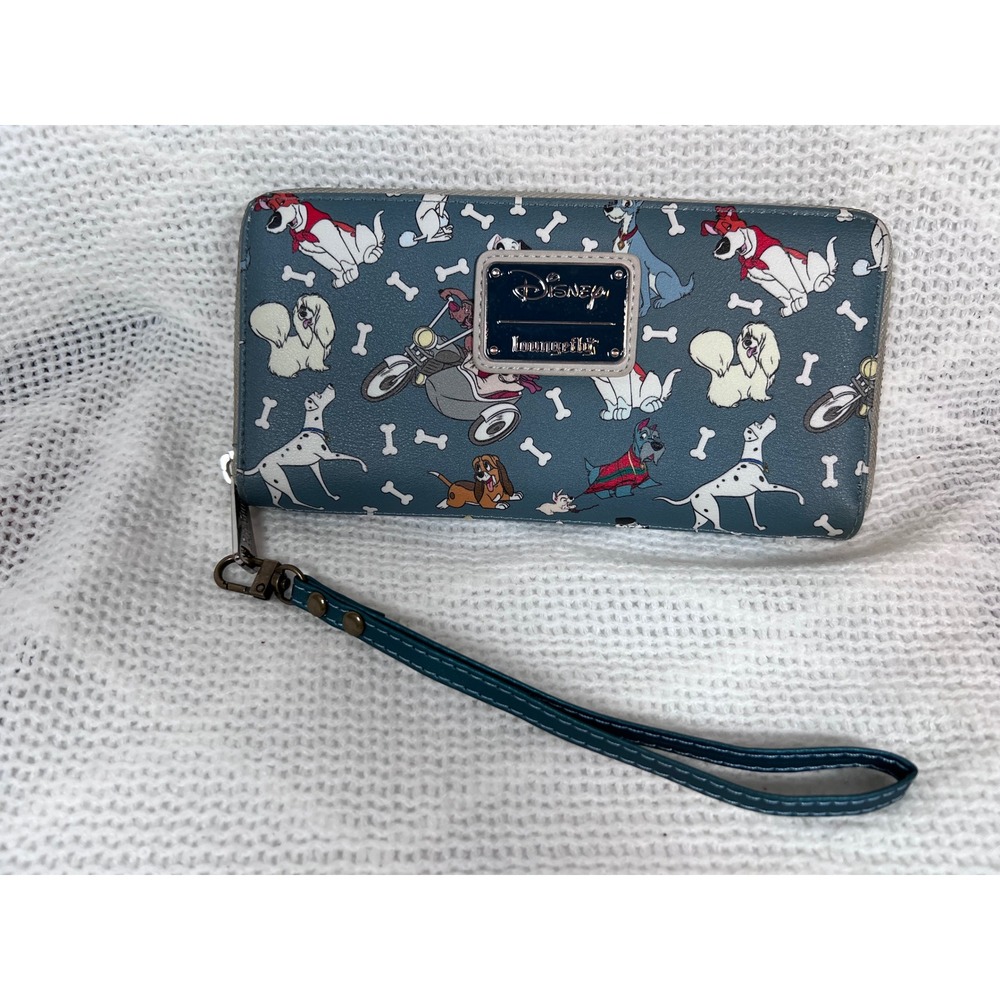 Loungefly Disney Dogs Zip Around Wallet Womens Blue Faux Leather Excellent